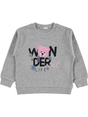 Civil Girls Wonderful Life Baskılı 2-5 Yaş Sweatshirt - Gri