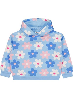 Civil Girls Renkli Çiçek Baskılı 6-9 Yaş Sweatshirt - Mavi
