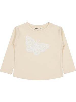Civil Girls Kelebek Baskılı 2-5 Yaş Sweatshirt - Fil Dişi