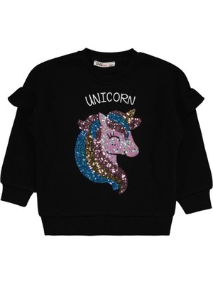 Civil Girls Unicorn Nakışlı 2-5 Yaş Sweatshirt - Siyah