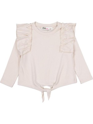 Civil Girls Omuz Fırfırlı 2-5 Yaş Sweatshirt - Fil Dişi