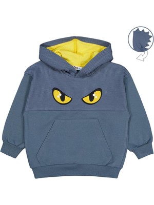 Civil Boys Göz Baskılı Kapşonlu 2-5 Yaş Sweatshirt - Gri