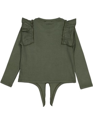 Civil Girls Omuz Fırfırlı 6-9 Yaş Sweatshirt - Haki