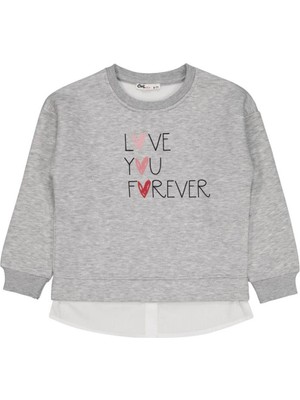 Civil Girls Love You Forever Baskılı 6-9 Yaş Sweatshirt - Gri