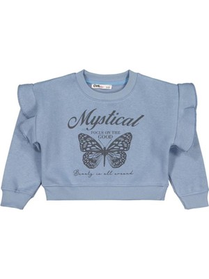 Civil Girls Kelebek Baskılı 2-5 Yaş Sweatshirt - Mavi