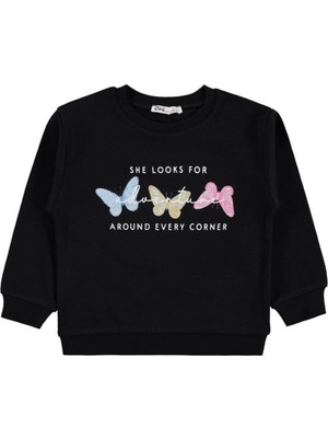 Civil Girls Renkli Kelebek Baskılı 2-5 Yaş Sweatshirt - Siyah