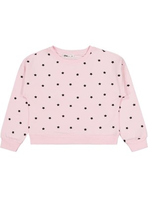 Civil Girls Yıldız Baskılı 6-9 Yaş Sweatshirt - Pudra
