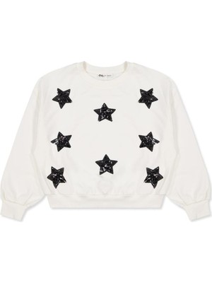 Civil Girls Yıldızlar Nakışlı 10-13 Yaş Sweatshirt - Ekru