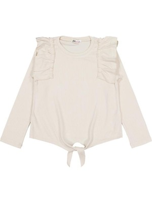 Civil Girls Omuz Fırfırlı 6-9 Yaş Sweatshirt - Fil Dişi