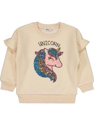 Civil Girls Unicorn Nakışlı 2-5 Yaş Sweatshirt - Fil Dişi
