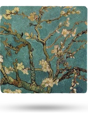 Begoloni Doğaltaş Bardak Altlığı Vangogh Eseri Baskılı 10X10CM %100 Traverten Doğal Taş