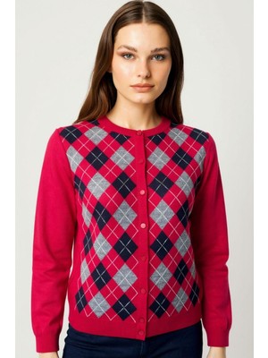 Desen Triko Kadın Sıfır Yaka Önü Baklavalı Yün Hırka K.kırmızı