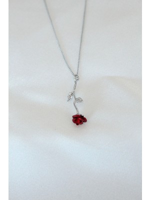 MiraLive Gümüş Kaplama Kırmızı Gül Figürlü Kadın Kolye - TJ-BKO6441