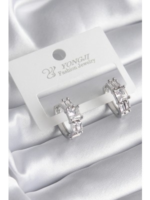 MiraLive Pirinç Gümüş Renk Kare Zirkon Taşlı Kadın Küpe - TJ-BKP8351