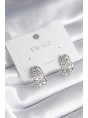 MiraLive Pirinç Gümüş Renk Zirkon Taşlı Kadın Küpe - TJ-BKP8427