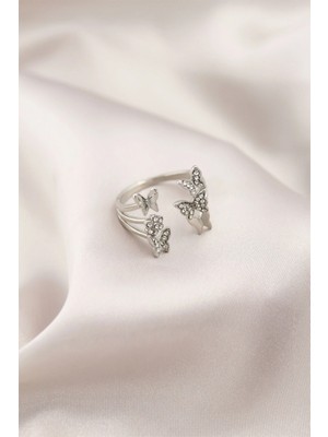 MiraLive Gümüş Renk Metal Kelebek Model Kadın Yüzük - TJ-BYK2190