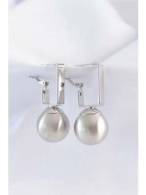 MiraLive Pirinç Gümüş Renk Dikdörtgen Detay Oval Küpe - TJ-BKP8914