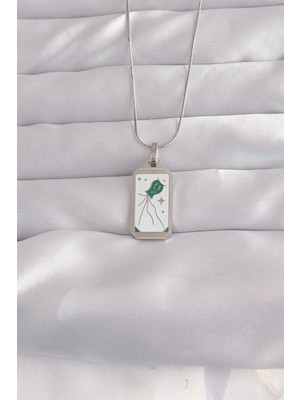 MiraLive 316L Çelik Gümüş Renk Beyaz Mineli Tarot Kolye - TJ-BKO9048
