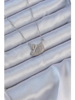 MiraLive 316L Çelik Zincir Gümüş Renk Zirkon Taşlı Kuğu Kolye - TJ-BKO9150