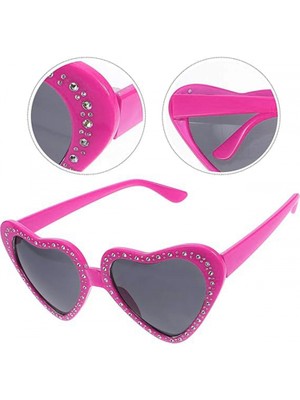 MiraLive Kalp Şekilli Taşlı Parti Gözlüğü Pembe Renk 6X16 cm