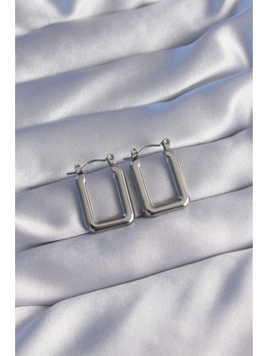 MiraLive 316L Çelik Gümüş Renk Dikdörtgen Model Küpe - TJ-BKP9038