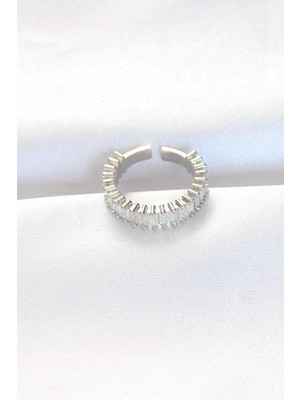 MiraLive Sıralı Baget Taşlı Silver Renk Ayarlanabilir Yüzük - TJ-BYK3110