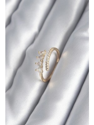 MiraLive Pirinç Gold Renk Kalp Zirkon Taş Detay Kadın Yüzük - TJ-BYK2987