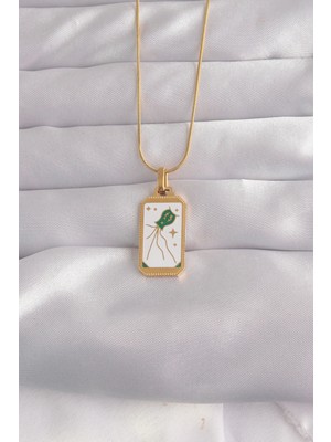 MiraLive 316L Çelik Gold Renk Beyaz Mineli Tarot Kolye - TJ-BKO9039