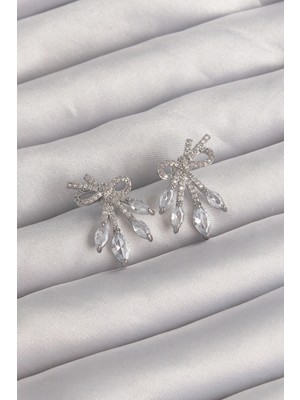 MiraLive Pirinç Gümüş Renk Zirkon Taşlı Fiyonk Küpe - TJ-BKP9292