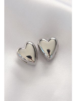 MiraLive Pirinç Gümüş Renk Minimal Bombeli Kalp Küpe - TJ-BKP8969