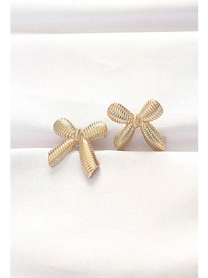 MiraLive Pirinç Gold Renk Fiyonk Küpe - TJ-BKP8881