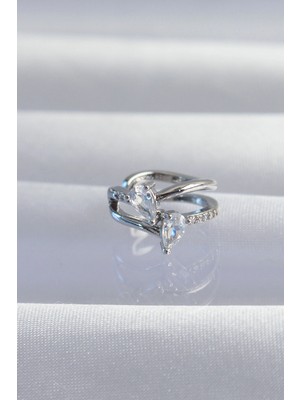 MiraLive Pirinç Gümüş Renk Zirkon Taşlı Damla Earcuff Küpe - TJ-BKP9334