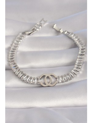 MiraLive Pirinç Gümüş Renk Zirkon Taşlı Su Yolu Model Vıp Seri Kadın Bileklik - TJ-BB5984