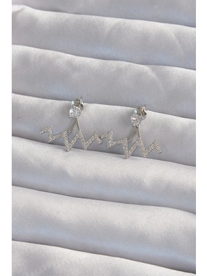 MiraLive Pirinç Gümüş Renk Zirkon Taşlı Zikzak Küpe - TJ-BKP9302