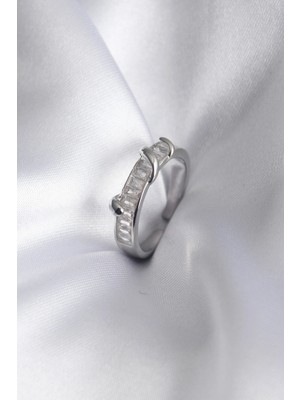 MiraLive Pirinç Gümüş Renk Su Yolu Zirkon Taşlı Kadın Yüzük - TJ-BYK2914