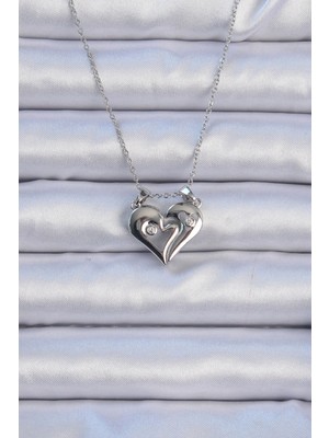 MiraLive 316L Çelik Zincir Gümüş Renk Zirkon Taşlı Mıknatıslı Kalp Kolye - TJ-BKO9082