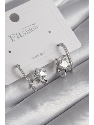 MiraLive Pirinç Gümüş Renk Zirkon Taşlı Kadın Küpe - TJ-BKP8620