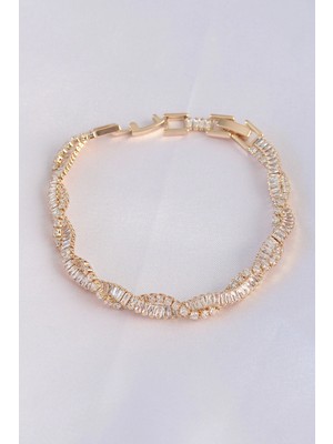 MiraLive Vip Seri Pirinç Zirkon Taşlı Gold Renk Sarmal Model Bileklik - TJ-BB6083