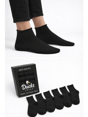 Ducks Socks Erkek 6'lı Pamuklu Kutulu Lastiksiz Siyah Dikişsiz Esnek Kısa Konç Sıkmayan Çorap