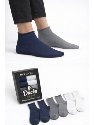Ducks Socks Erkek 6'lı Pamuklu Kutulu Lastiksiz Siyah Dikişsiz Esnek Kısa Konç Sıkmayan Çorap