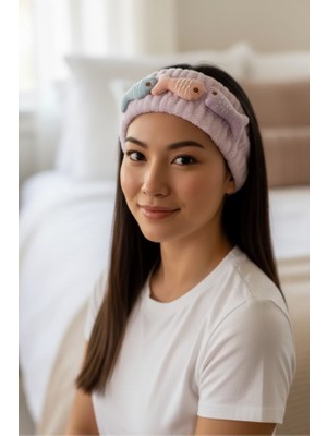 Renkli Balık Figürlü Lila Peluş Saç Bandı - Yumuşak Dokulu Makyaj ve Cilt Bakımı Bandanası