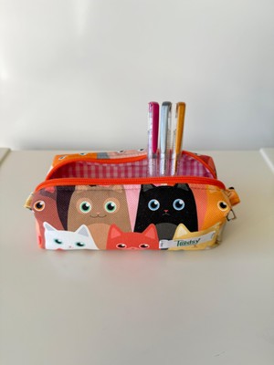 Tadsy Kedi Desenli Kalem Çantası 19X8X6 cm