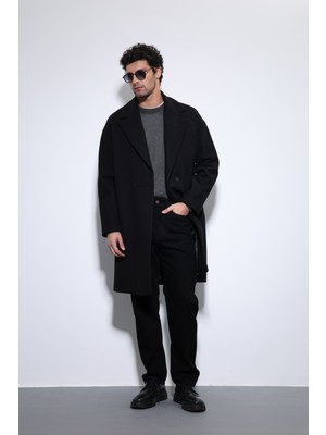 Antioch Siyah Kruvaze Kapama Oversize Erkek Kaban