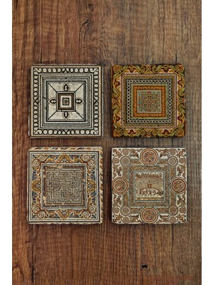 Begoloni Doğal Taş Bardak Altlığı - Antik Mozaik Görselleri Baskılı Bardak Altlığı 10X10CM Stone Coasters 567
