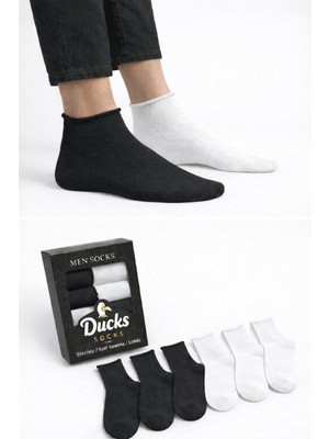 Ducks Socks Erkek 6'lı Pamuklu Kutulu Lastiksiz Siyah Dikişsiz Esnek Kısa Konç Sıkmayan Çorap