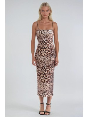 Lijuri Leopar Desenli Pul Payet Askılı Elbise 2986