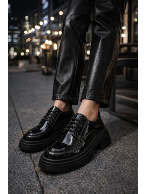 Slipcat Kadın Kalın Taban Ortopedik Comfort Taban Deri Görünümlü Loafer – Siyah