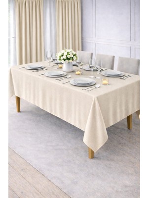 PerdeYap Kadife Dokulu Masa Örtüsü (Krem) – Günlük Kullanıma Uygun, Bakımı Kolay