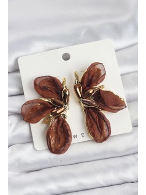 Calperia Lotus Model Kahverengi Renk Tüllü Kadın Küpe
