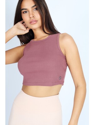 Softandbasic Kadın Rose Basic Halter Yaka Esnek Biyeli Kaşkorse Kumaş Crop Top Body Atlet